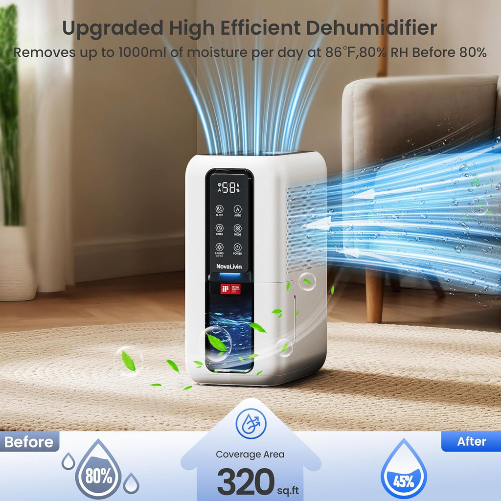 Dehumidifiers for Bathroom with Moisture Absorber Bag Reusable, 68 OZ Water Tank Portable Quiet Dehumidifier for Bedroom with Auto Shut Off, 7 Colors LED Light for Home, RV, Garage, apartment