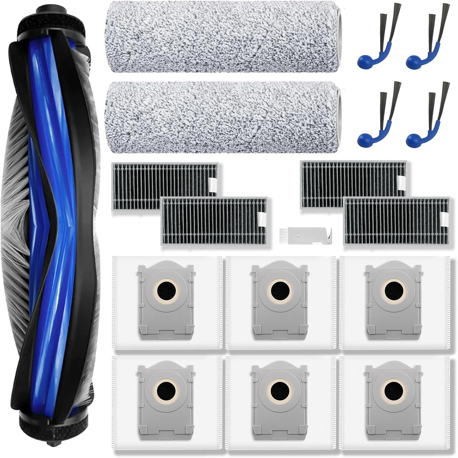 Replacement Parts for ECOVACS DEEBOT T80 Omni Robot Vacuum, Accessories Kit 1 Zero Tangle Main Brush, 2 Roller Mop, 6 Dust Bags, 4 Side Brush, 4 HEPA Filter, 1 Cleaning Brush
