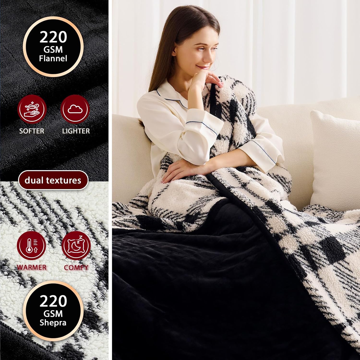 Heated Electric Blanket King Size - 100"x90" Flannel Heating Blanket with 10 Heating Levels & 5 Time Settings Over-Heat Protection, Winter Warmer for Adults with ETL Certification（Black）