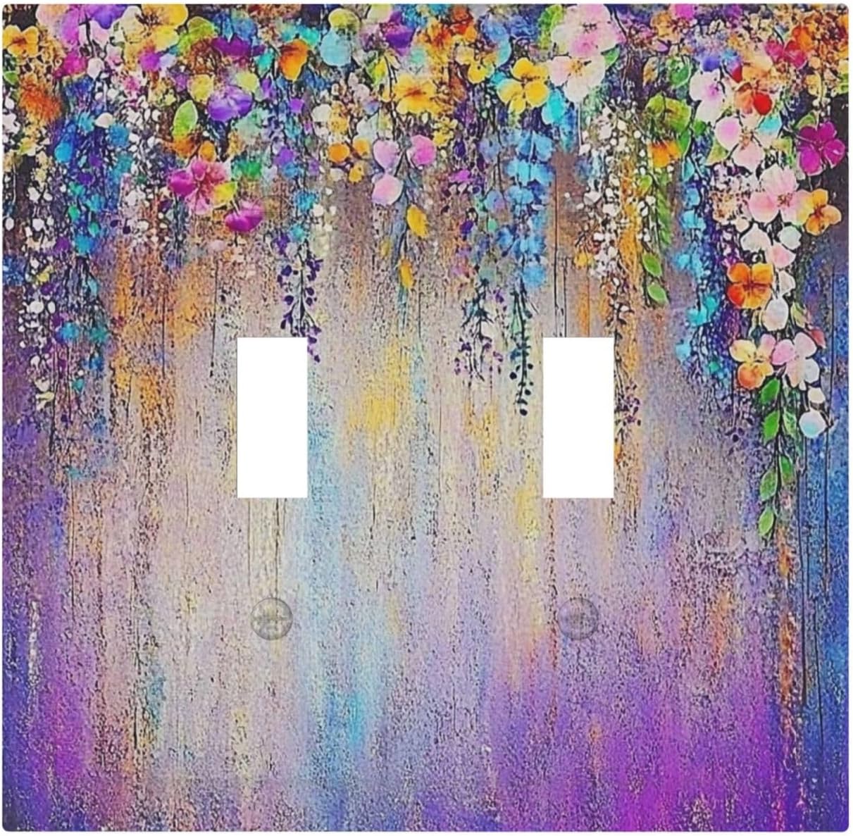 Colorful Country Flower Wildflower Floral Decorative Switch Plates 2 Gang Double Toggle Outlet Light Switch Cover Wall Plate Electrical Faceplate For Bed Room Living Room Decor