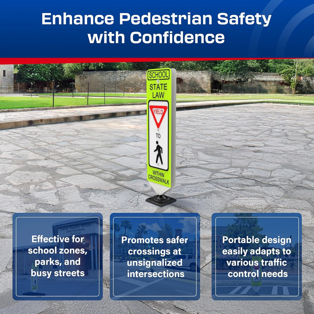 Impact Recovery - In-Street Pedestrian Crossing Signs - Street Sign - Road Sign - Pedestrian Safety Signs - School Yield with Surface Mount Base