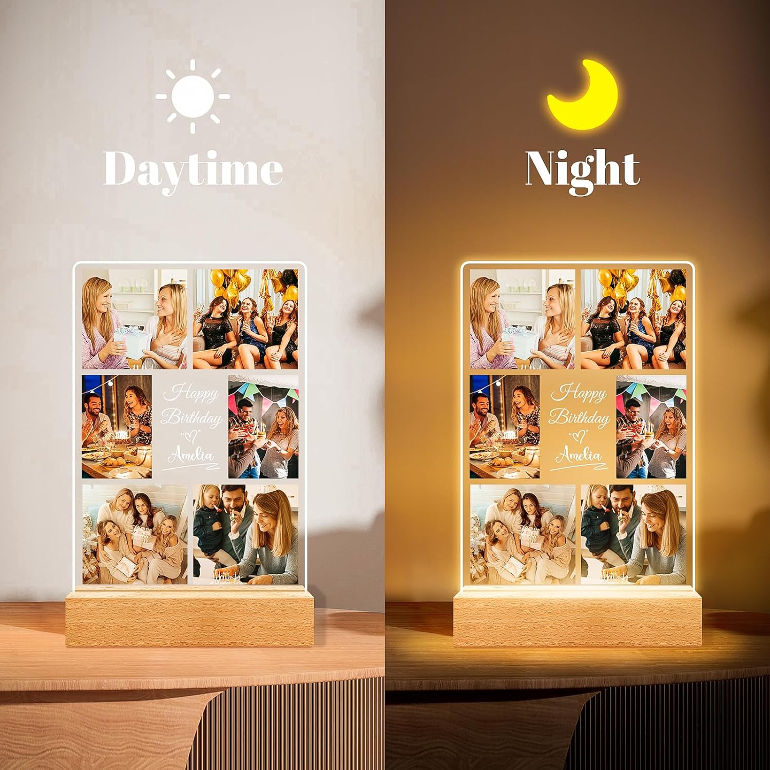 Custom Picture Frames with Photo, Personalized Picture Frame with Night Light, Custom Photo Frame, Customized Best Friend Photo Gifts, Personalized Birthday Gifts for Women Friends Her Him