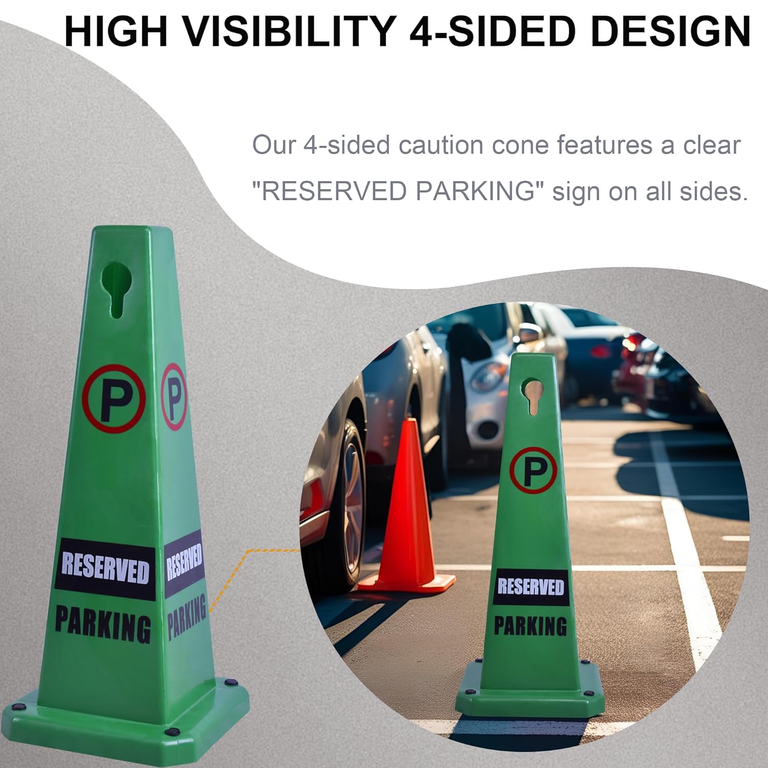 OrangeStar 8-Pack Reserved Parking Cones, Green Four Sided Message Safety Traffic Cones with Heavy Rubber Base for Indoor/Outdoor Use