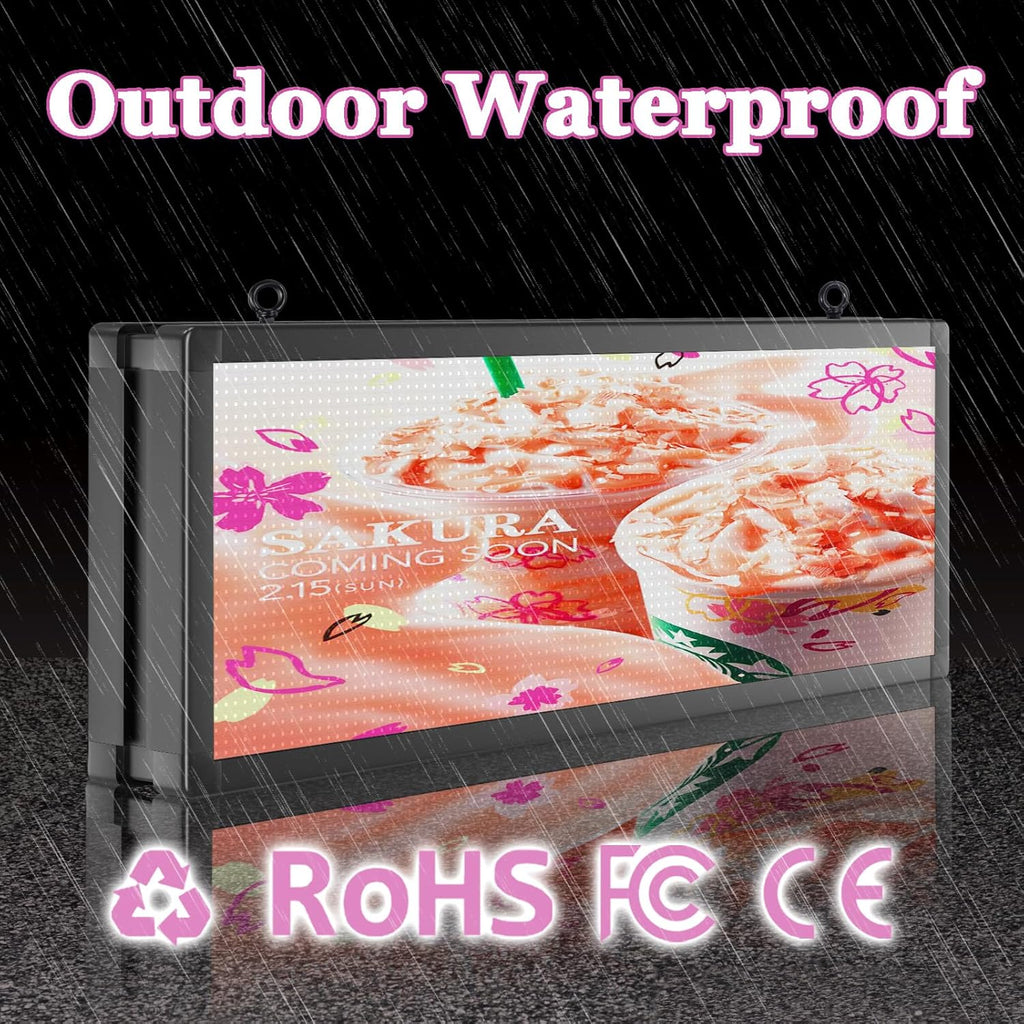 P10 39"x14" Double-Sides LED Advertising Sign Outdoor Digital Billboard with High Brightness, WiFi Programmable for Stores, HD Image/Text Display, Weatherproof & Energy Efficient