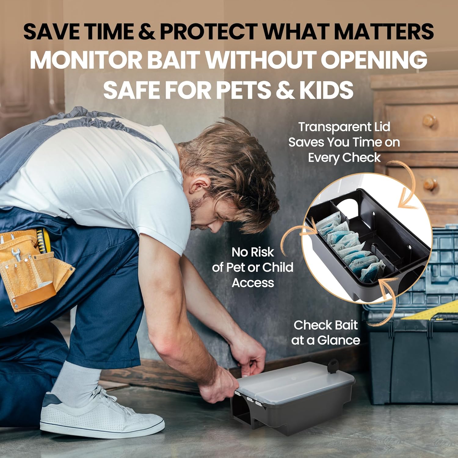Professional Rat & Mouse Bait Station – 2 Lockable Weather-Resistant Rat Trap Boxes with Clear Lid & Dual Entry – Reusable Rodent Control (Bait Not Included)