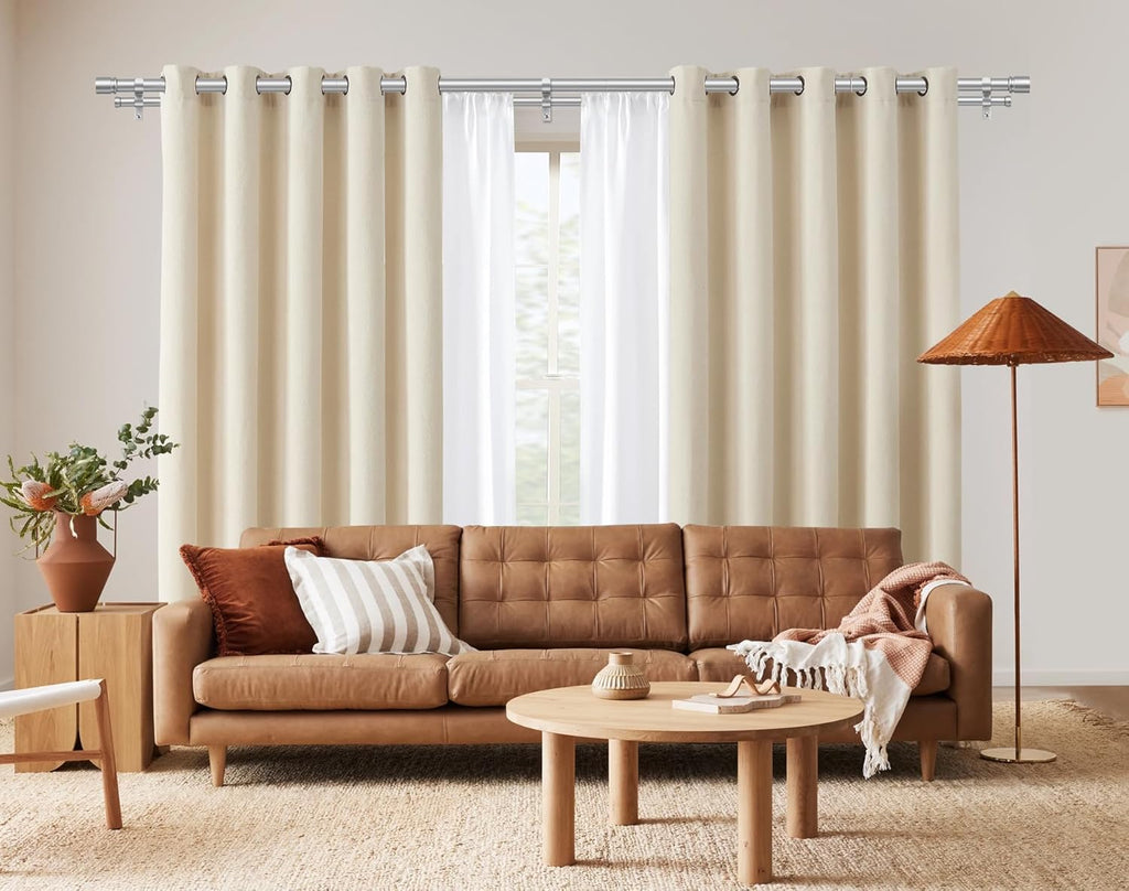 Double Curtain Rod 72 to 144 Inch, HOTOZON 1 Inch Heavy Duty Curtain Rods for Windows, Telescoping Double Drapery Rod with Simple Cap Finials, Silver