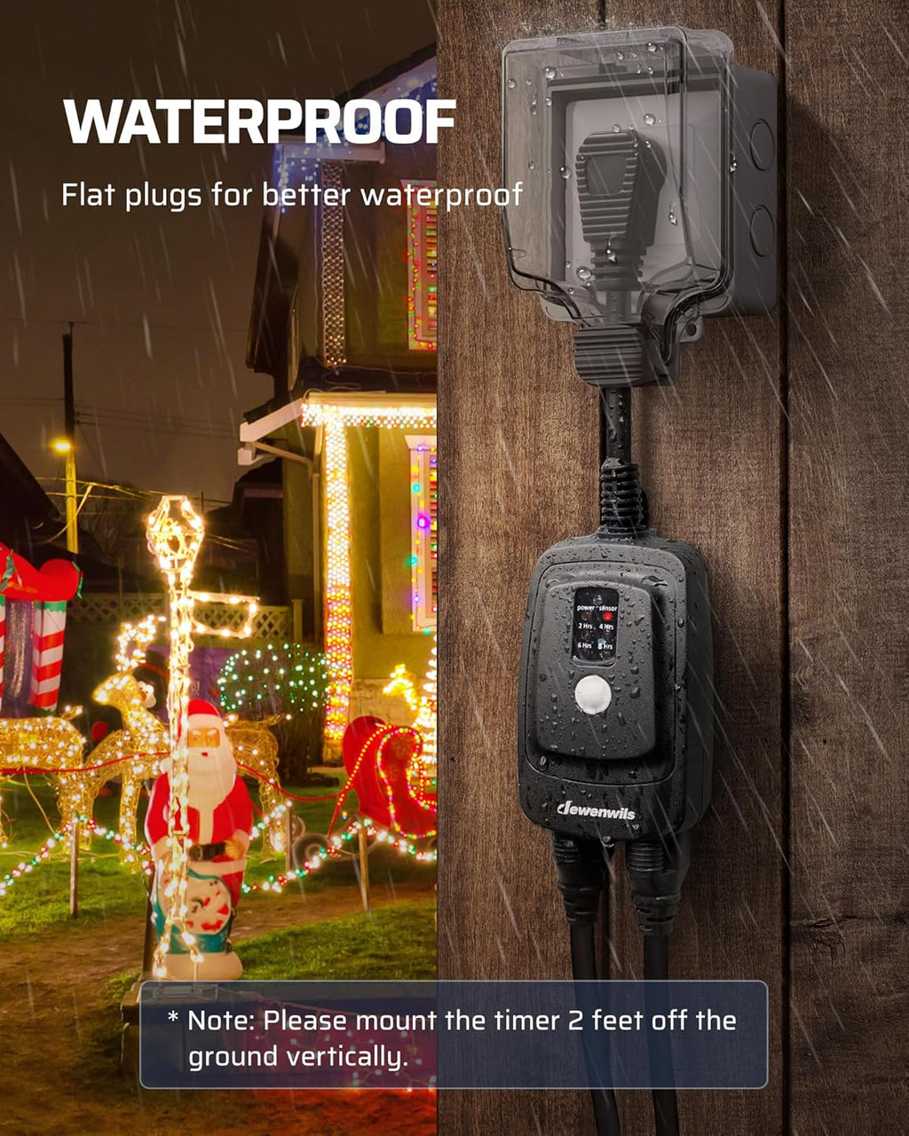 DEWENWILS Light Sensor Timer Waterproof, Plug in Timer Switch, 100 ft Range Remote Control with 2 Grounded Electrical Outlets for Christmas Outdoor String Lights, 15A 1/2HP UL Listed