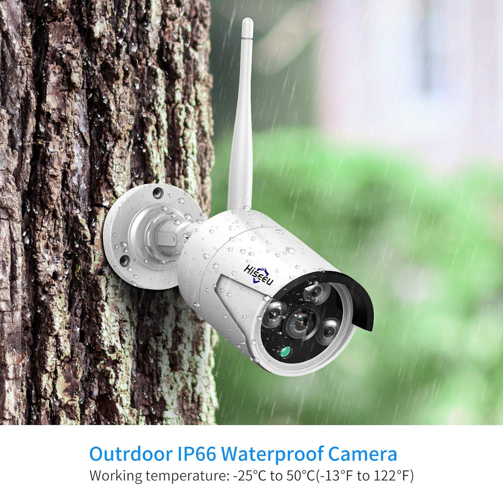 [500G Hard Drive] Hiseeu 5MP Wireless Security Camera System with One-Way Audio,4Pcs 5MP Outdoor/Indoor WiFi Surveillance Cameras, HD Video,Night Vision, Weatherproof,Motion Detection,DC12V Power Cord