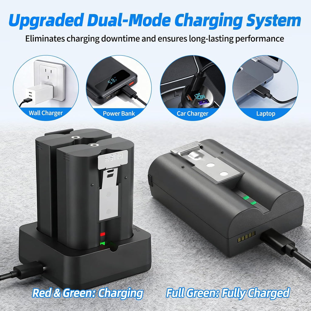Ring Battery 4-Pack with Charger Station - 6040mAh Li-ion Replacement for Doorbell 2/3/4, Stick Up Cam, Spotlight Cam (Battery x4+Charger x1)