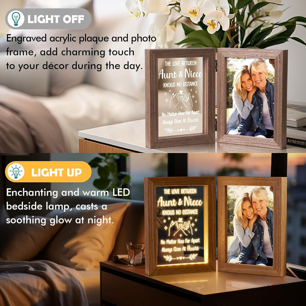 Tiblue Christmas Gifts for Aunt Gifts from Niece Nephew, Engraved Night Light with Aunt Picture Frame, Best Auntie Ever Auntie Gift Aunts Birthday Gift for Women- Holds 5x7 Photos
