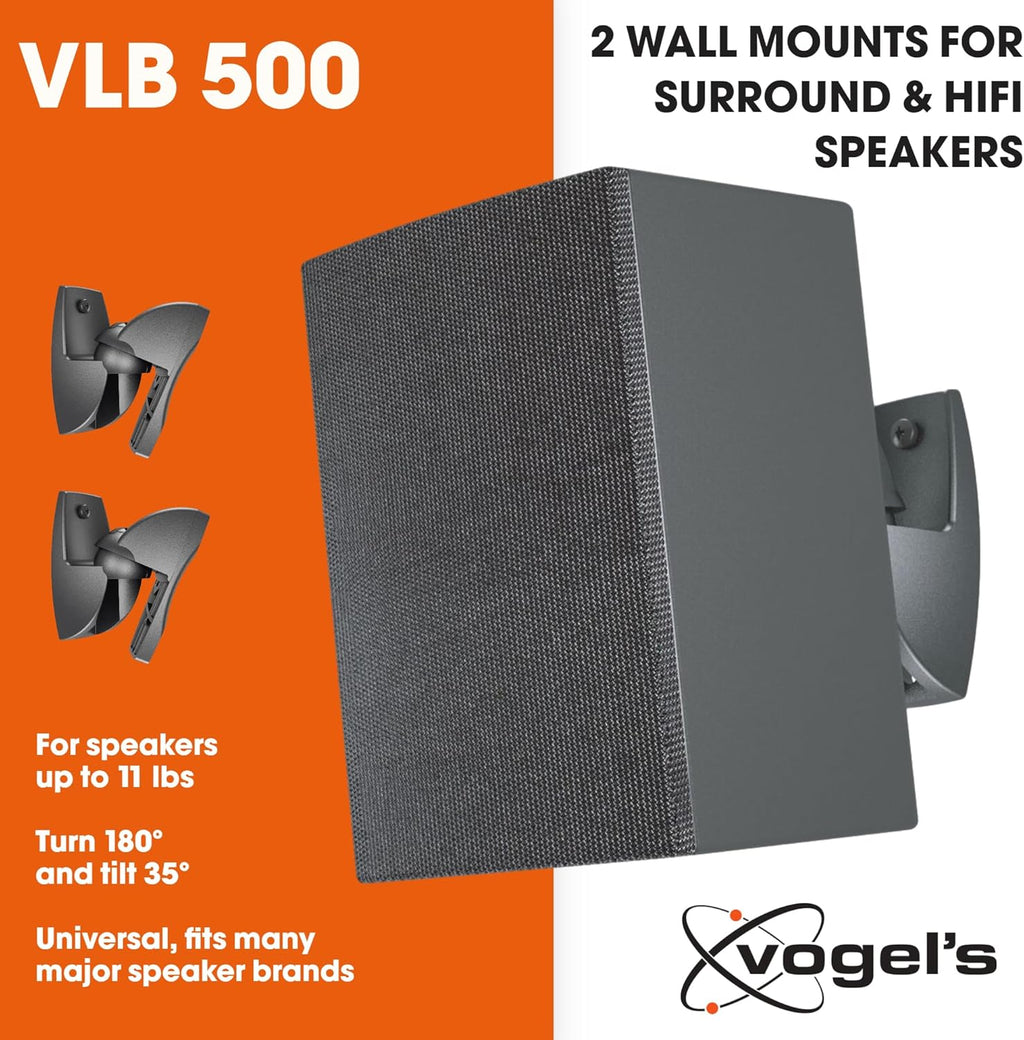Vogel's VLB 500 Universal Speaker Wall Bracket Set Swivel and tilt Pre-Assembled Max. 11 lbs (5 kg) Environmental Friendly Packaging Black 2 Brackets