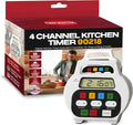 Chef Master 4-Channel Digital Kitchen Timer – Timer for Cooking, Baking & Grilling – LED Display Clock with Independent Countdown Functions for Food Preparation, Roasting, & Tracking - 90218