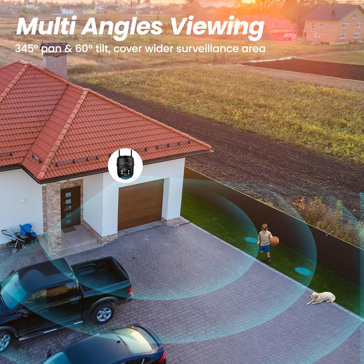 Cinnado 2K Cameras for Home Security-2.4G WiFi Outdoor Camera Wireless Solar/Battery Powered, 360° Viewing, Human Detection, Color Night Vision, Cloud/SD Storage B6 (B6-Black-1pack-2.4G)