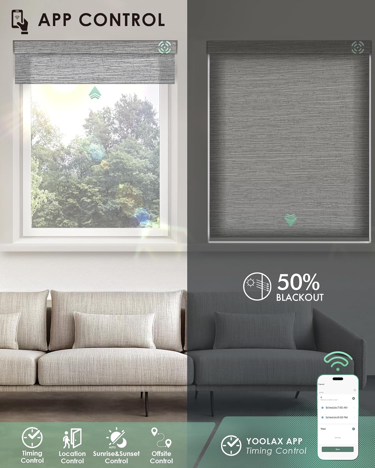 Yoolax Motorized Blinds with Remote, Light Filtering Smart Blinds Work with Alexa Google Home, Automatic Roller Shades for Indoor Windows Living Room, Custom Size (Foggy Grey)