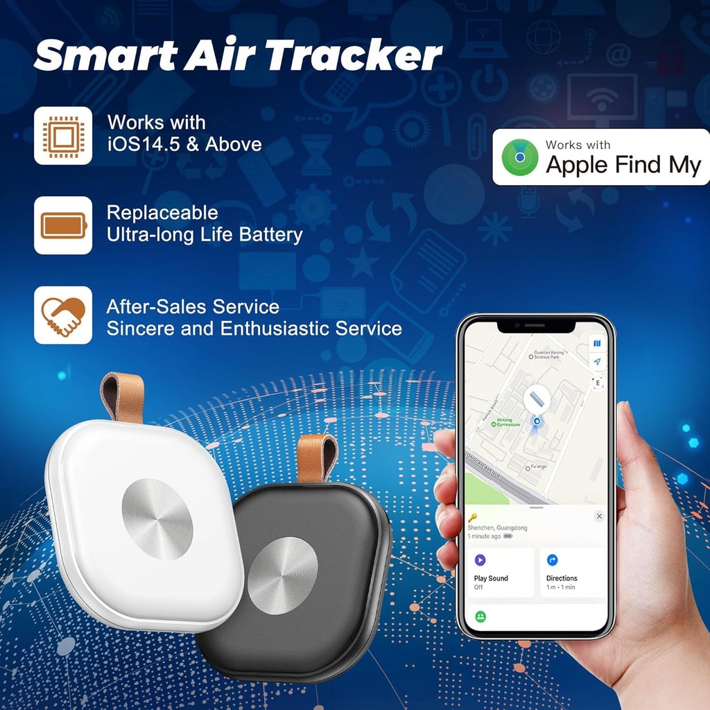 Air Tracker 4 Pack, Luggage Tracker Works with Find My App (iOS Only), Key Finder Locator with Sound for Keys, Luggage, Suitcases and Wallet, Smart Tags with Replaceable Battery, Black & White