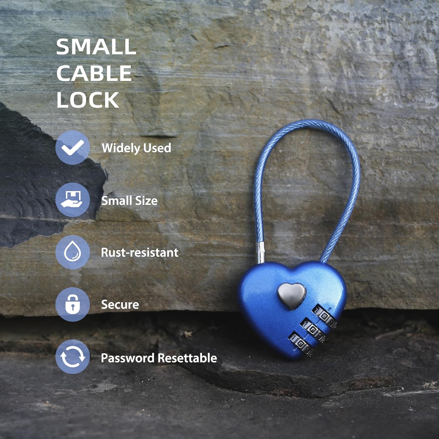 3 Digit Combination Lock, Combo Cable Lock with Code, Small Padlock Combination with Cable, for Luggage, Suitcase, Gym Locker, Backpack Bag Zipper, Cabinet, Mailbox, Outdoor Fence Gate