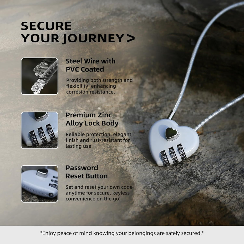 Combination Lock with Cable, Combo Lock with Code, Small Cable Padlock Combination for Travel Essentials, Luggage, Bike Motorcycle Helmet, Outdoor Fence Gate, Cabinet, Refrigerator Door