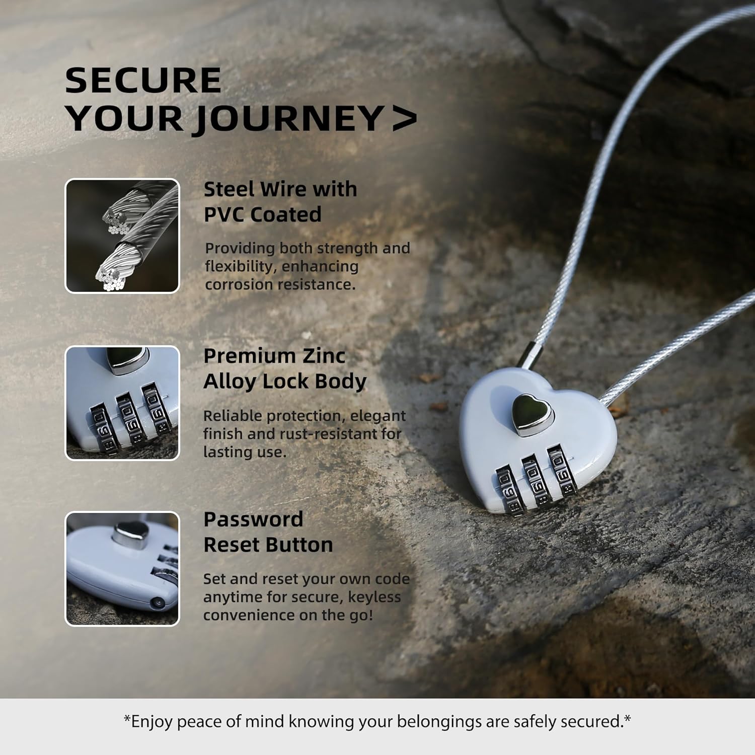 Combination Lock with Cable, Combo Lock with Code, Small Cable Padlock Combination for Travel Essentials, Luggage, Bike Motorcycle Helmet, Outdoor Fence Gate, Cabinet, Refrigerator Door