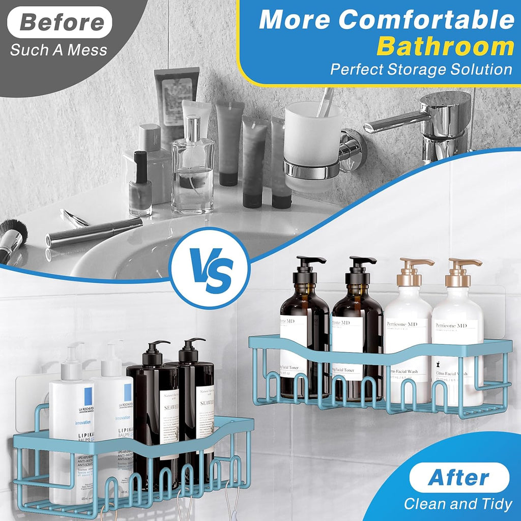 EUDELE 5-Pack Rustproof Stainless Steel Shower Caddy – No Drill Adhesive Bathroom Organizer with Large Capacity, Spacious Shower Shelves for Inside Shower, Kitchen & Home Decor Storage-XL Size
