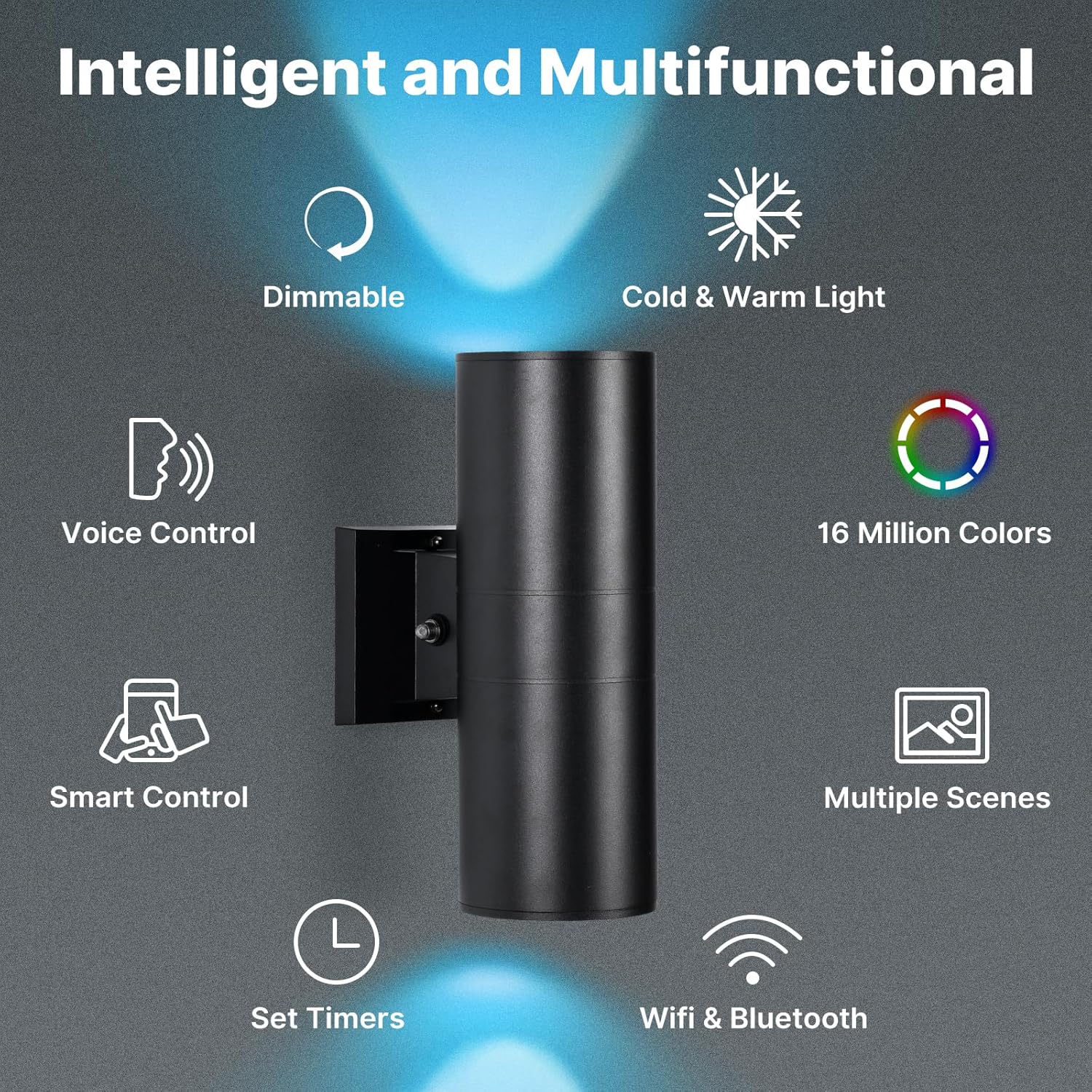RGBCW Outdoor Wall Light 1 Pack, Smart Porch Light Dusk to Dawn Lighting with Remote Control, WiFi Outdoor Wall Sconce, Compatible with Alexa, Exterior Lights for House Porch Garage