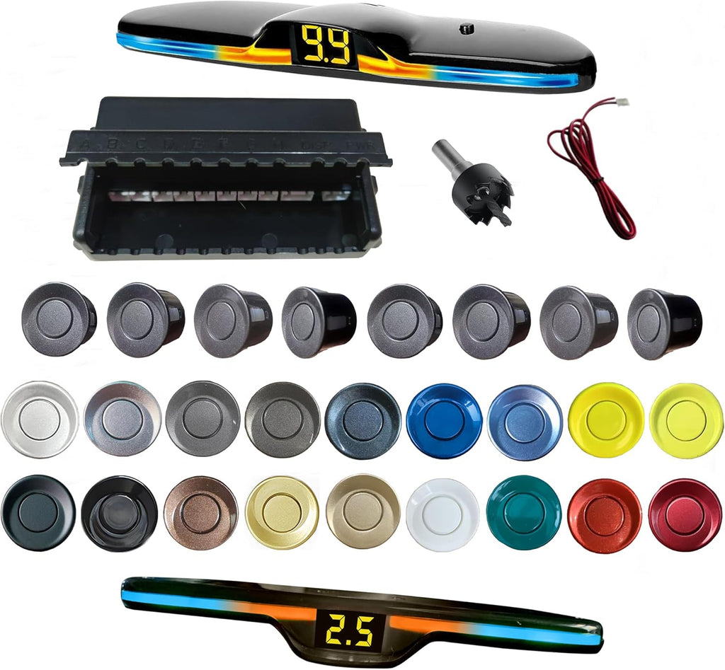 New Features Forward and Reverse Parking sensors, Option to Measure Distance in inches, bidirectional Display Option, and Customizable Digital Direction 18 Color Probes to Choose from(Dark Grey)