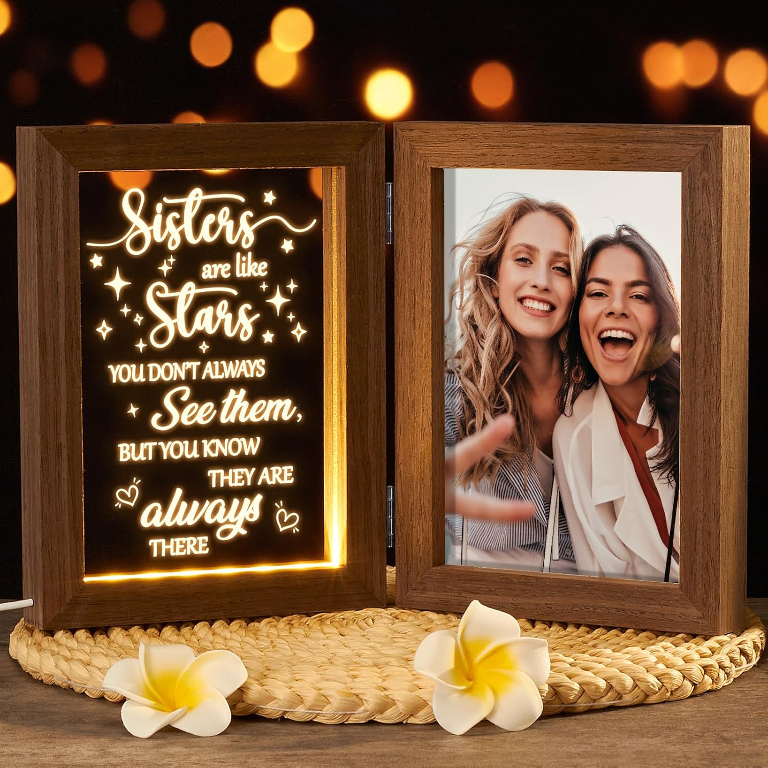 Sisters Gifts from Sister Christmas Gifts for Sister from Brother - Sister Picture Frame 5x7 with Night Light Friendship Gifts Friend Gifts for Women Sister Girls, Birthday Sister In Law Gifts