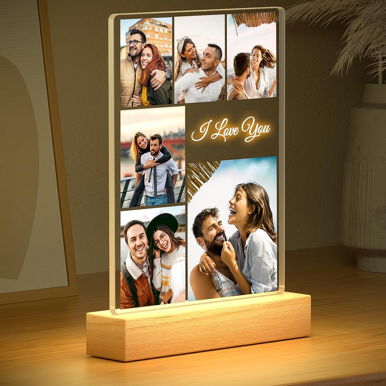 Custom Picture Frame with Photo, Customized Picture Frames with Night Light, Personalized Photo Frame, Personalized Anniversary Valentines Day Gifts for Women Men Her Him Couple