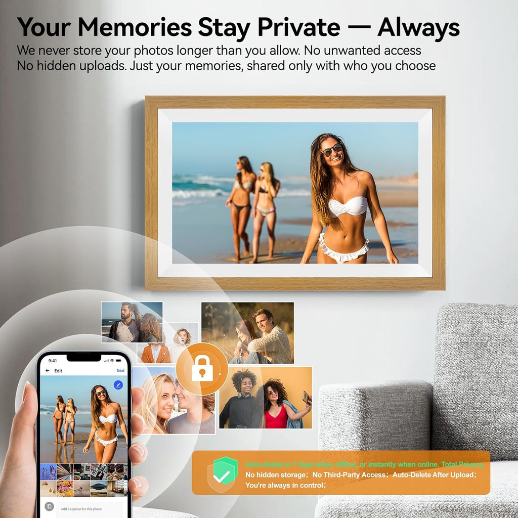 15.6 Inch Smart Digital Picture Frame with Wi-Fi 6, 32GB Storage, IPS Touch Screen, Auto-Rotation, Music Sync, Weather & Clock - Ideal Gift for Families