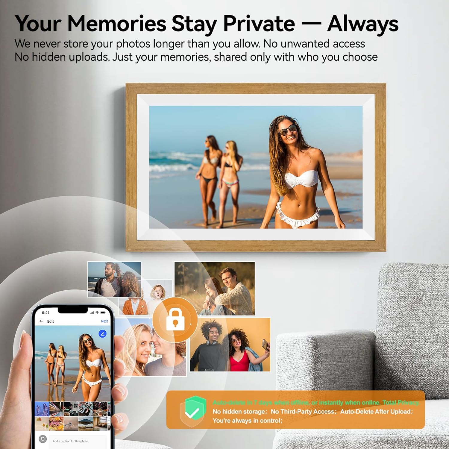 15.6 Inch Smart Digital Picture Frame with Wi-Fi 6, 32GB Storage, IPS Touch Screen, Auto-Rotation, Music Sync, Weather & Clock - Ideal Gift for Families
