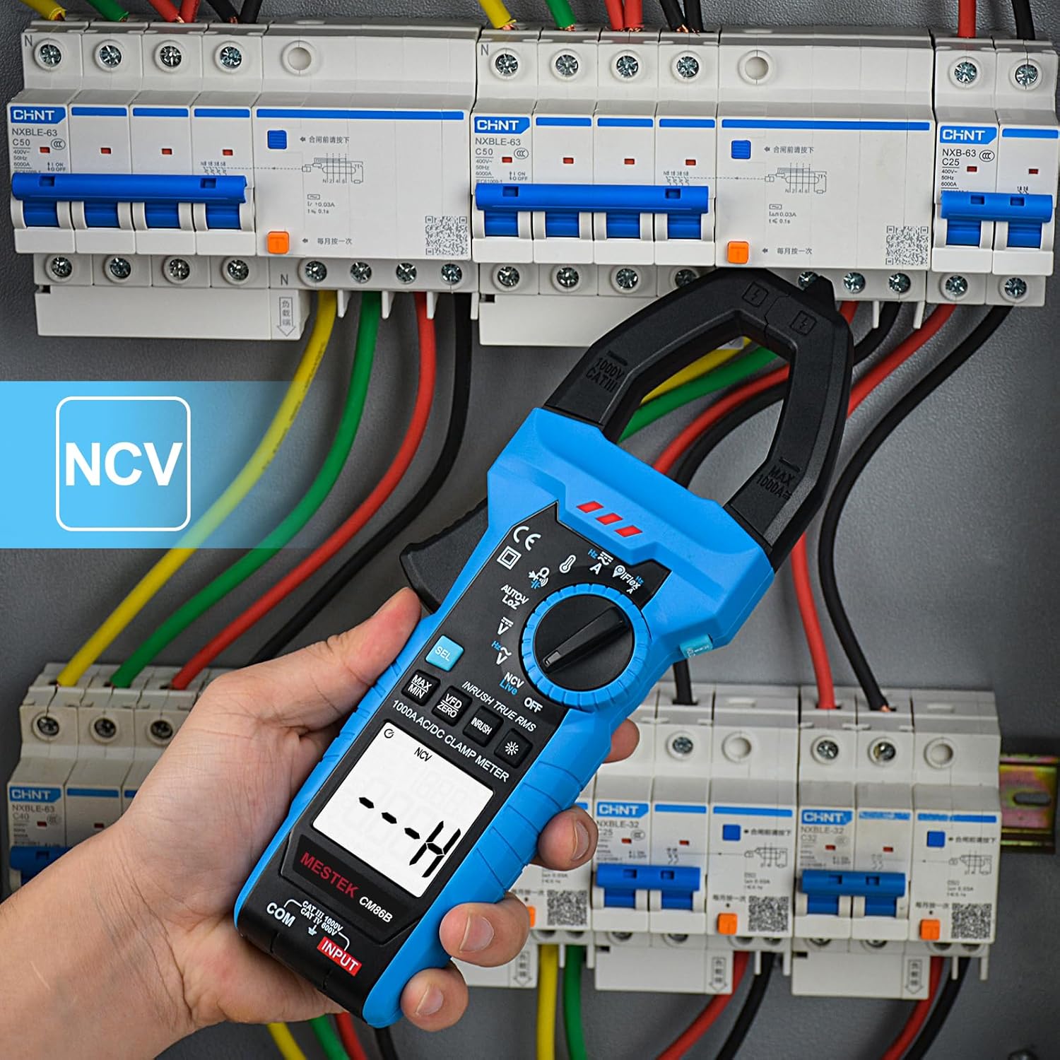 MESTEK Inrush Digital Clamp Meter, TRMS 6000 Counts Multimeter Voltage Tester with VFD & LOZ Mode, 1000A AC/DC Current Amp Meter with Resistance, Capacitance, Diodes, Continuity, Temperature, NCV