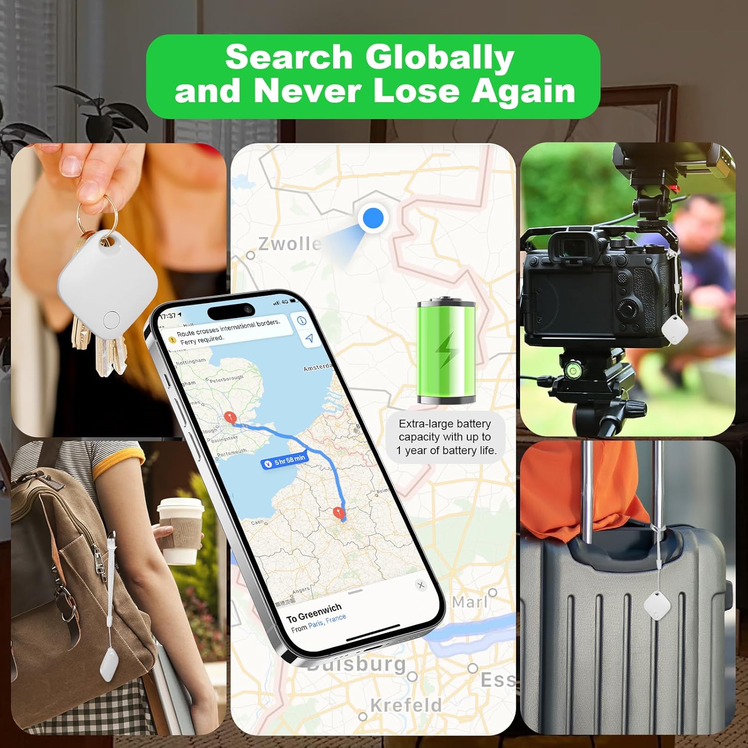 AURTEC Smart Air Tracker for Pets, Vehicles, Keys & Luggage - Compatible with Apple Find My App (iOS Only), Real-Time Global Location Tracking, Long Battery Life, Geo-Fencing, White 1 Pack