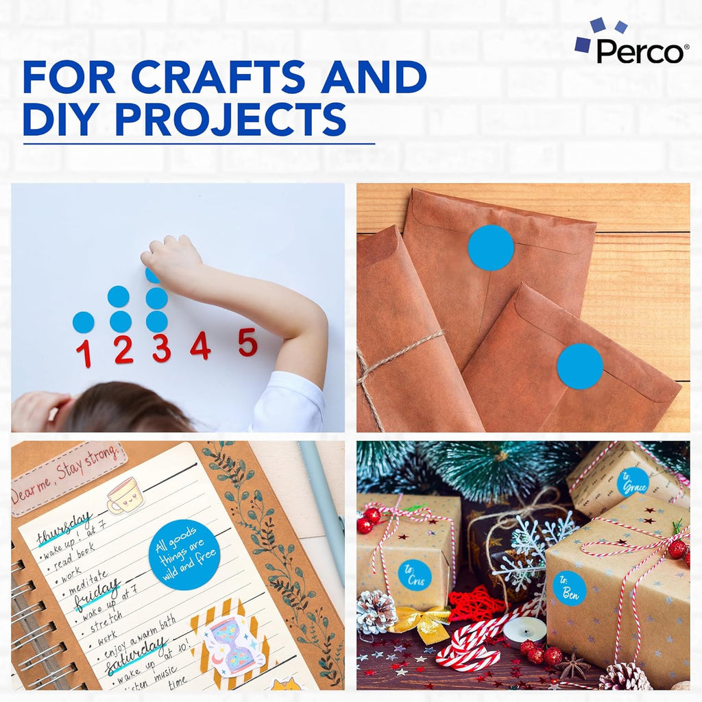 Perco Light Blue 2-Inch Round Circle Dot Sticker Labels with Easy Peel Perforation - 500 Labels per Roll - Strong Adhesion, Vibrant Colors for Organizing, Crafting & More - Made in USA