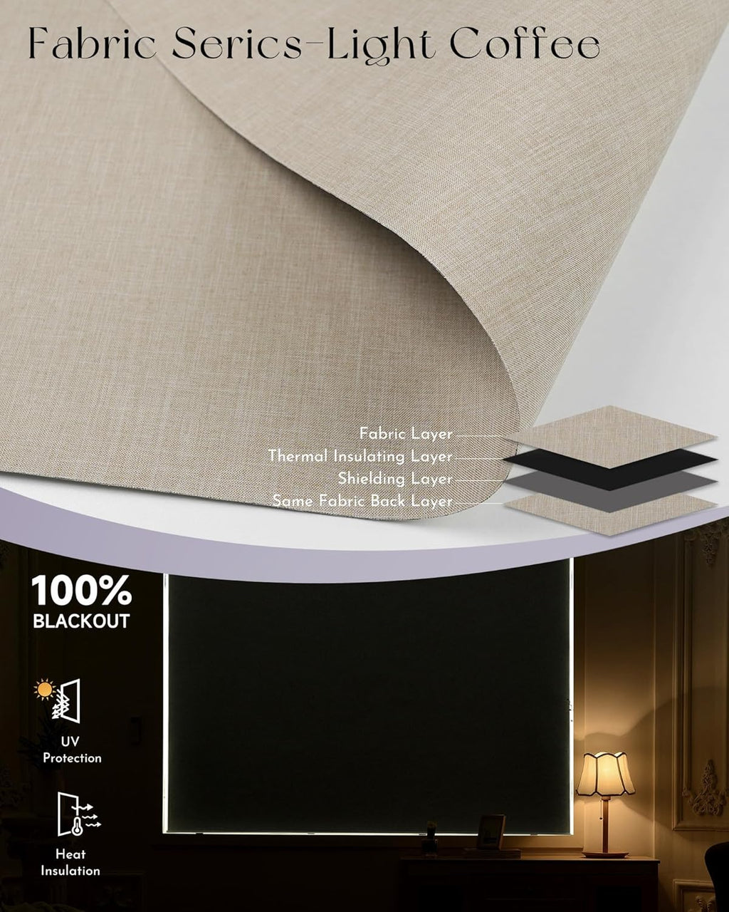 Graywind Smart Blackout Roller Shades Compatible with Alexa Google WiFi Hardwired Triple Weaved Fabric Motorized Blinds Remote Window Shades, Custom Size (Light Coffee)