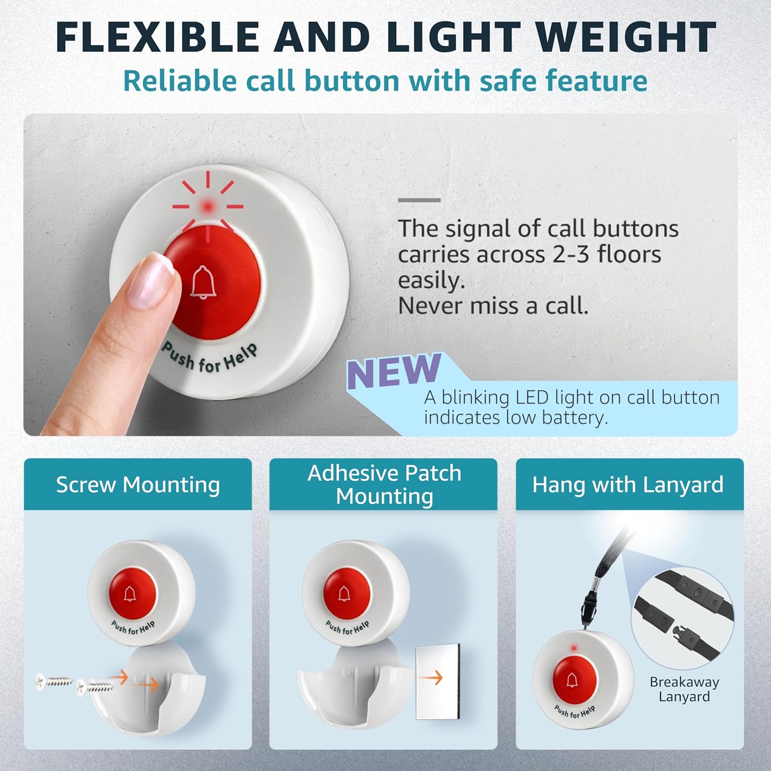 Caregiver Pager Wireless Call Buttons Motion Sensor Alarm Indoor for Elderly Monitoring Fall Prevention Bed Alarm Alert System Portable Nurse Call for Seniors Dementia Patients Emergency