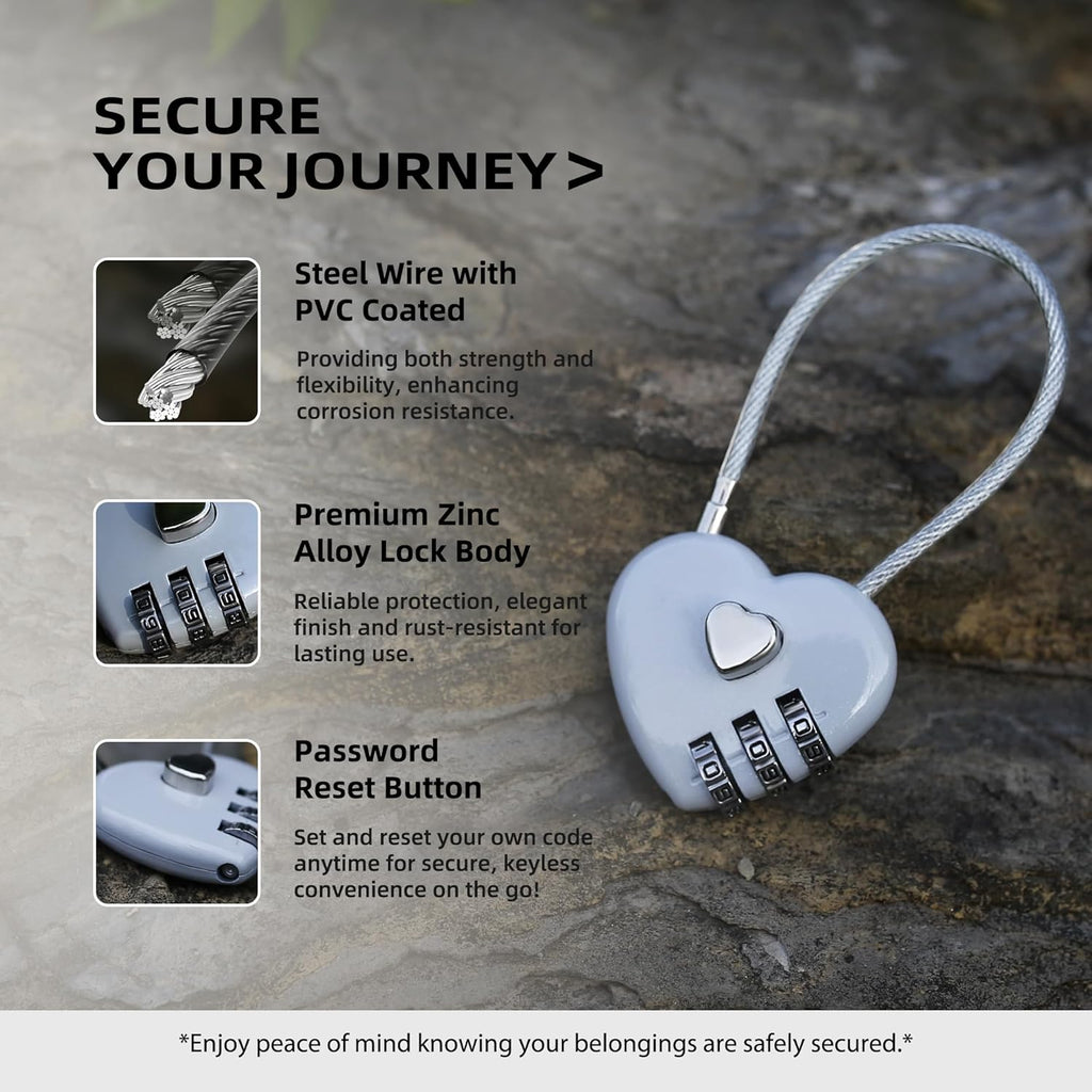 Combination Padlock, Small Cable Lock with Code, Candados para Locker, Combo Cable Lock for Luggage, Suitcase, Gym Locker, Backpack Zipper, Cabinet, Mailbox, Outdoor Use, Travel Safe Bag