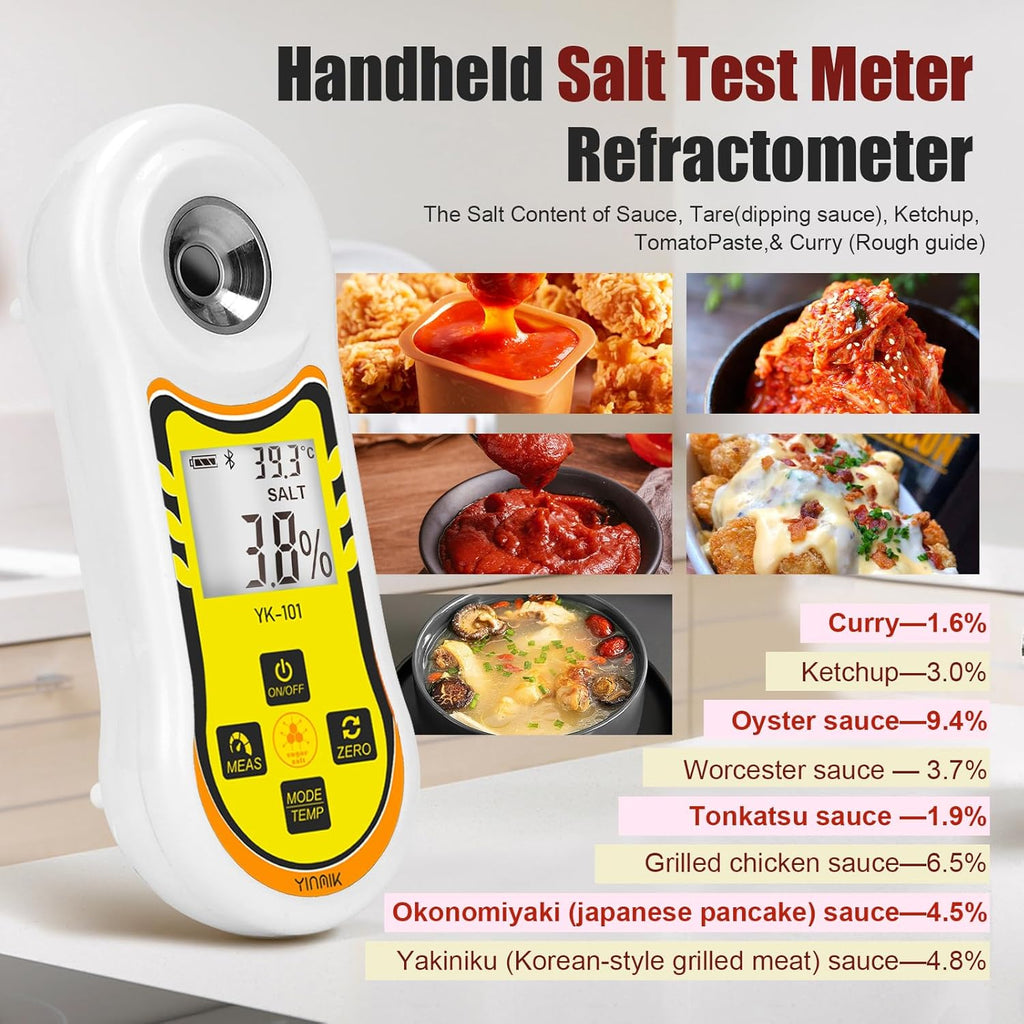Smart Refractometer Brix Salt Meter, Brix Refractometer & Salinity Tester with ATC, Hand-Held Salinity Meter 0-24% for Food,sauces and Aquarium, Brix Sugar Refractometer 0-60% for Fruit,Drinks,Coffee