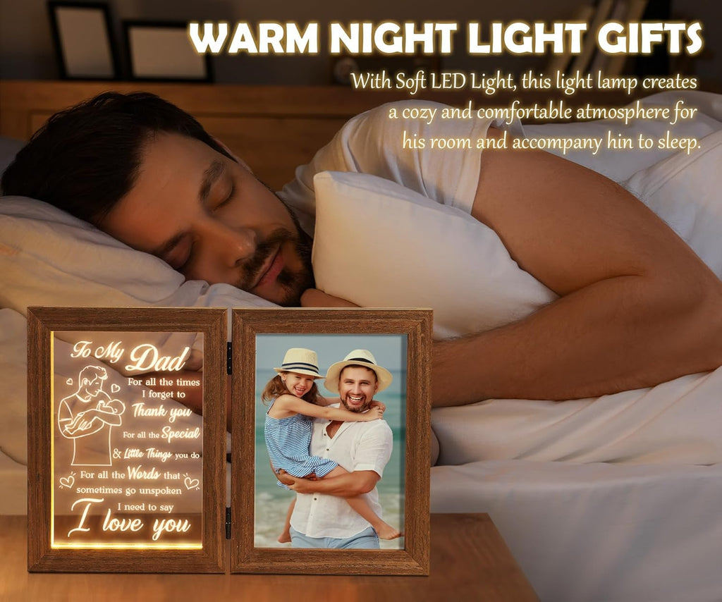 Tiblue Christmas Gifts for Dad from Daughter Son Kids Wife, Gifts for Daddy Who Wants Nothing Best Dad Gift - Night Light with Father Picture Frame for 5x7 Photos New Daddy Bonus Step Father Gift
