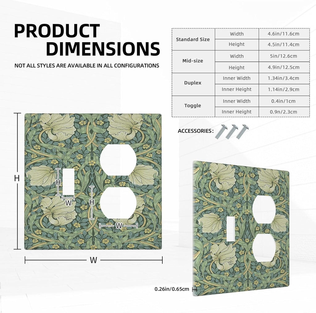 Wallplates Vintage Floral Plant Sage Green William Morris 1 Toggle 1 Duplex Switch Plate Electrical GFCI Faceplate Decorative Light Switch Covers for Bedroom Home Decor