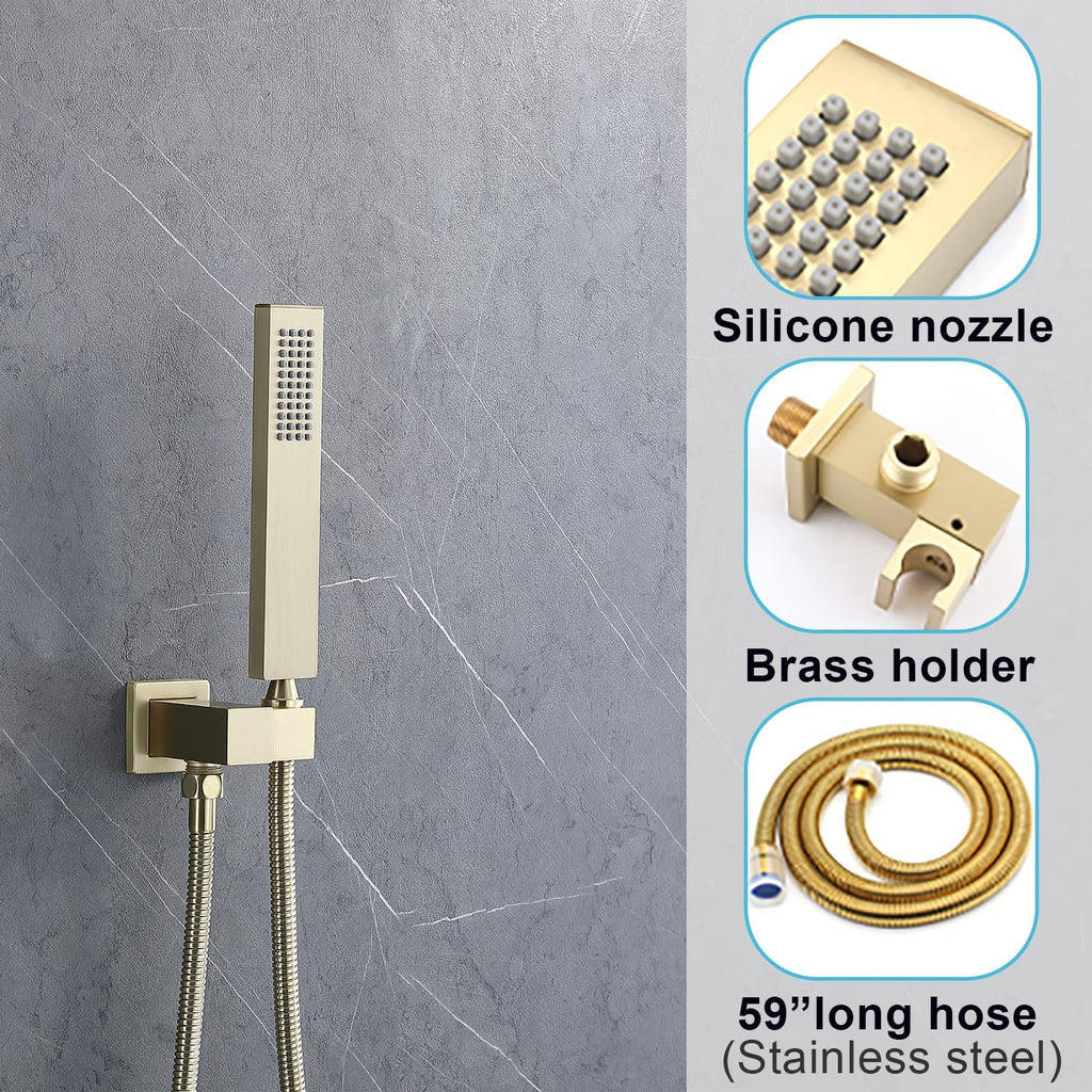 Digital Display Shower System Set 16 Inches Rain Fall Head Temperature Valve Shower Handheld Shower Head Sets for Bathroom Concealed Installation