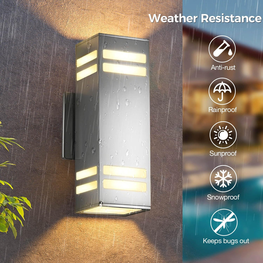 KIZON Smart RGB Outdoor Wall Light Dusk to Dawn, Voice & App Control Smart Porch Lights, Dimmable Up and Down Wall Sconce Stainless Steel Waterproof Exterior Light Fixture, Works with Alexa, 2 Pack