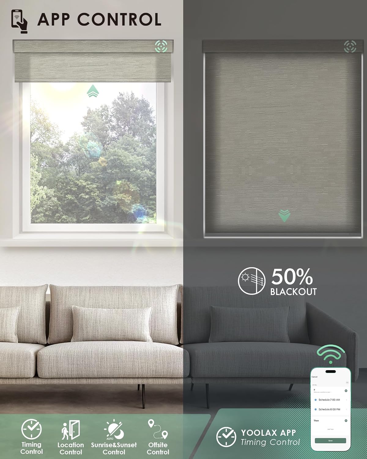 Yoolax Motorized Blinds with Remote, Light Filtering Smart Blinds Work with Alexa Google Home, Automatic Roller Shades for Indoor Windows Living Room, Custom Size (Jacquard Coffee)