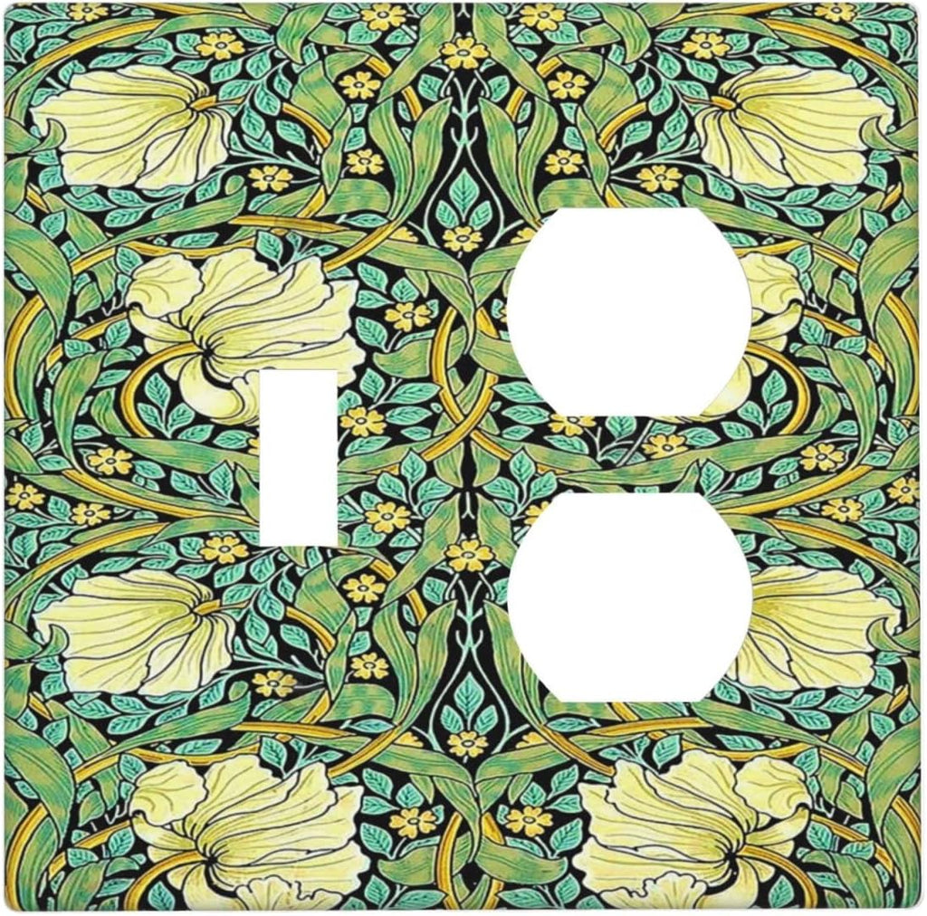 Wallplates William Morris Vintage Floral Yellow Flowers Green Leaf 1 Toggle 1 Duplex Switch Plate Electrical GFCI Faceplate Decorative Light Switch Covers for Bedroom living Room Decor
