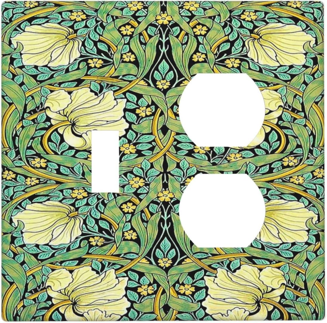 Wallplates William Morris Vintage Floral Yellow Flowers Green Leaf 1 Toggle 1 Duplex Switch Plate Electrical GFCI Faceplate Decorative Light Switch Covers for Bedroom living Room Decor