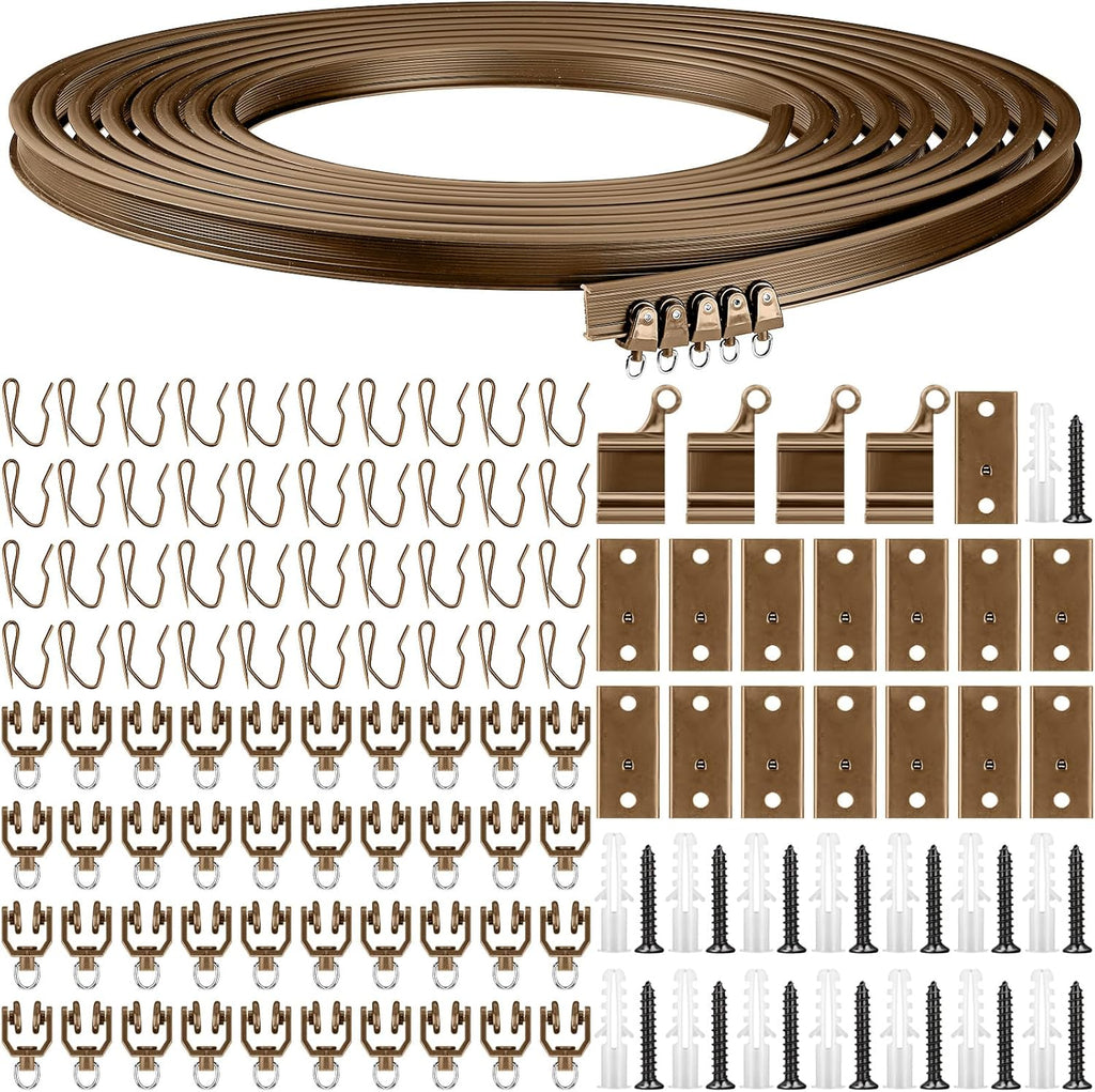Jetec Curtain Tracks Ceiling Flexible Curtain Track Bendable Rail Curved Wall Mounted for Living Room Bedroom Divider Rod RV(5 Meter/ 16.4 Feet,Brown)
