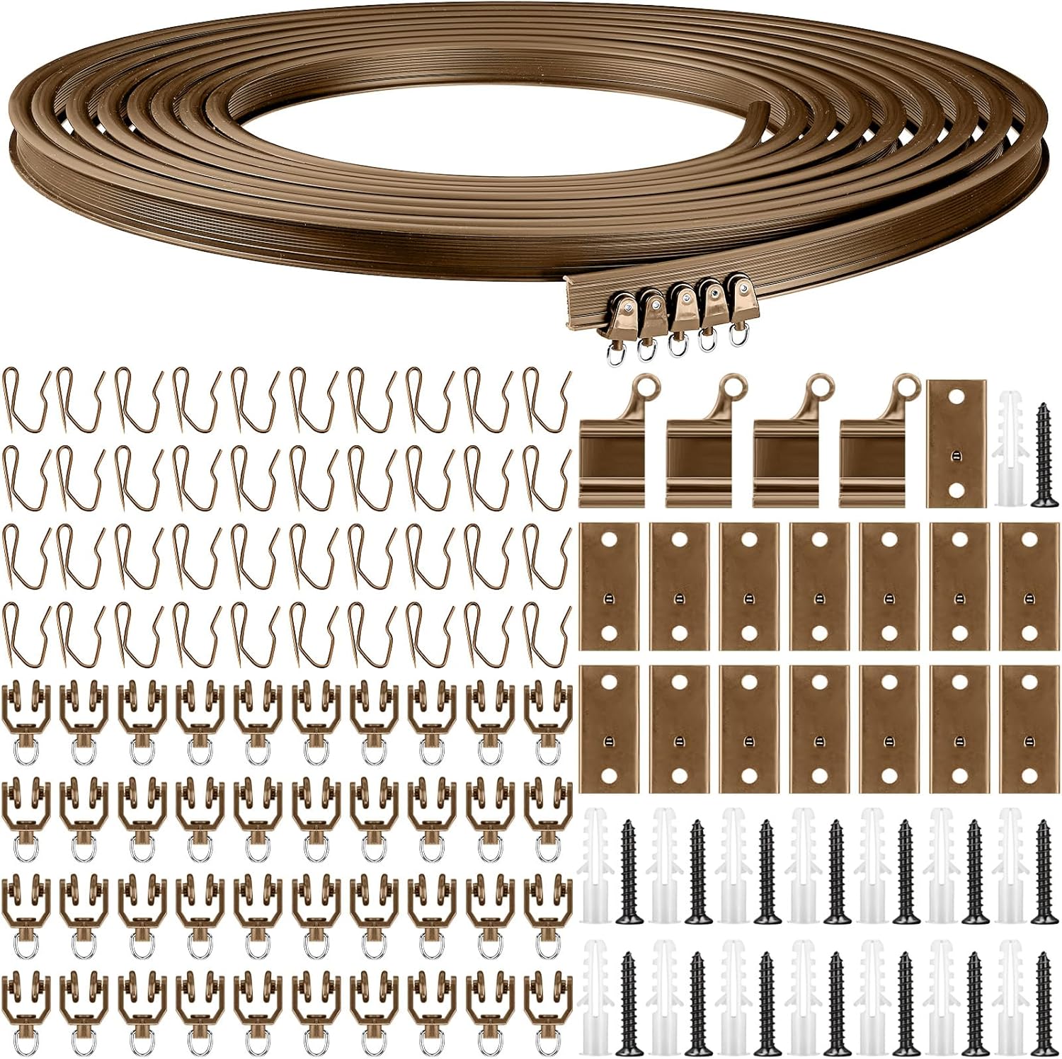 Jetec Curtain Tracks Ceiling Flexible Curtain Track Bendable Rail Curved Wall Mounted for Living Room Bedroom Divider Rod RV(5 Meter/ 16.4 Feet,Brown)