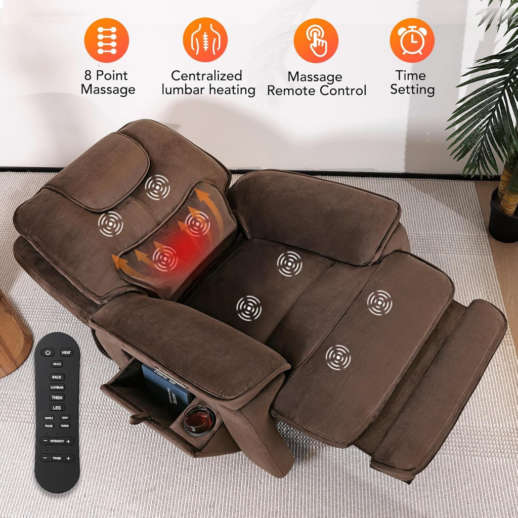 EONIX Triple Motor Lay Flat Zero Gravity Power Recliner Chair with Heat and Massage, Independent Adjustable Backrest Footrest Headrest, 400lbs Heavy Duty Medium Size, Stylish Chenille, Dark Brown