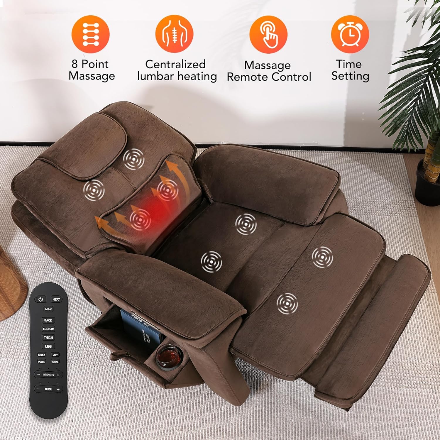 EONIX Triple Motor Lay Flat Zero Gravity Power Recliner Chair with Heat and Massage, Independent Adjustable Backrest Footrest Headrest, 400lbs Heavy Duty Medium Size, Stylish Chenille, Dark Brown
