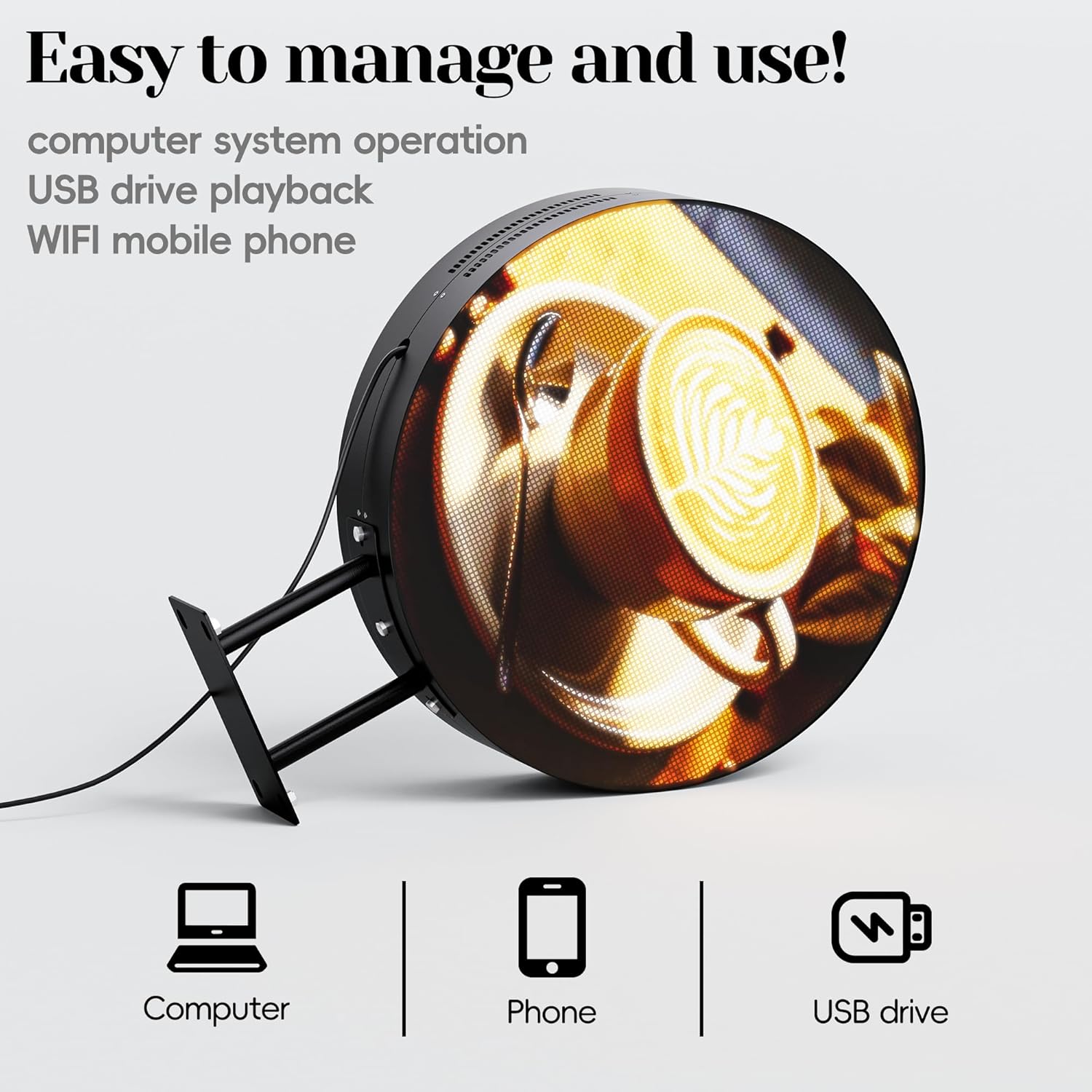 P5 Outdoor Round LED Store Sign Programmable, Wall Mount Single-Sided Full Color Custom Digital Display, Image, Video Signage Electronic Message Board for Business Salon Advertising 20"