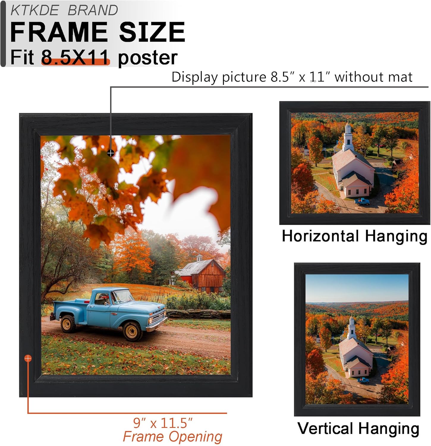KTKDE 8.5x11 Picture Frame Set of 5,Certificate Frame Black with Clear Plexiglass, 8.5 by 11 Picture Diploma Document Degree Frames for Wall and Tabletop,best gift