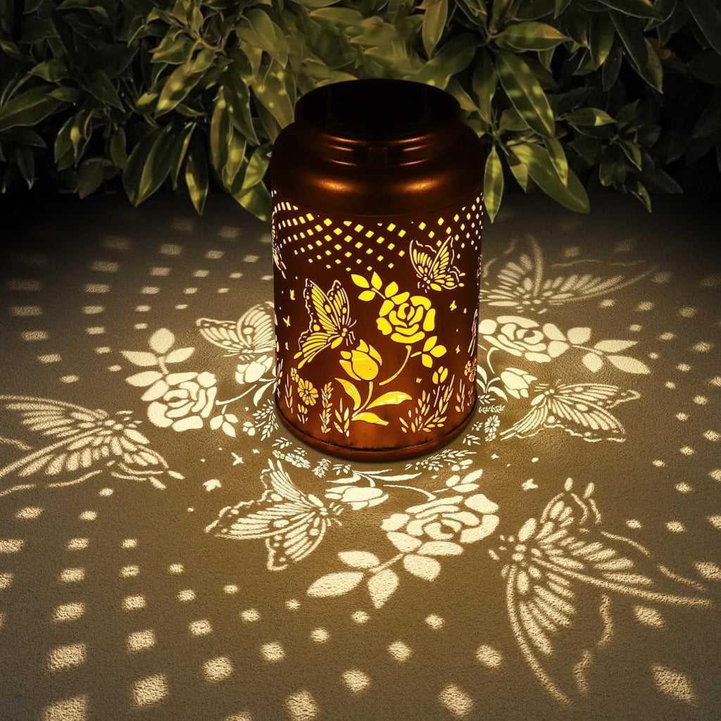 Rose Butterfly Decoration Solar Lanterns Outdoor Waterproof Garden Decor Gifts for Women Mon Grandma Metal Hanging Solar Lights for Outside LED Lanterns for Yard, Patio
